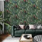 Nordic Style Wallcovering Rainforest Parrots Wallpaper | BVM Home