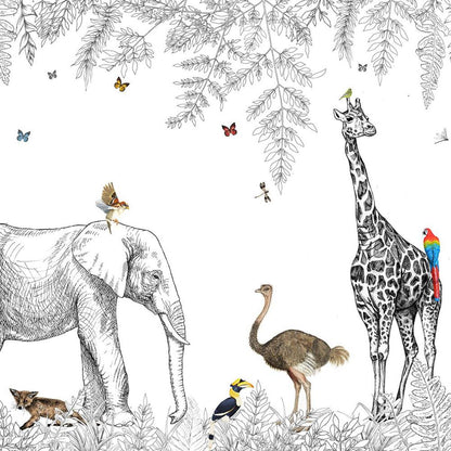 custom-wallpaper-mural-wall-covering-wall-decor-wall-decal-wall-sticker-nursery-decor-kids-room-children's-room-daycare-kindergarten-ideas-cartoon-animals-jungle-papier-peint