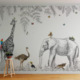 custom-wallpaper-mural-wall-covering-wall-decor-wall-decal-wall-sticker-nursery-decor-kids-room-children's-room-daycare-kindergarten-ideas-cartoon-animals-jungle-papier-peint