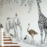 custom-wallpaper-mural-wall-covering-wall-decor-wall-decal-wall-sticker-nursery-decor-kids-room-children's-room-daycare-kindergarten-ideas-cartoon-animals-jungle-papier-peint