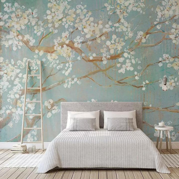 custom-mural-wallpaper-papier-peint-papel-de-parede-wall-decor-ideas-for-bedroom-living-room-dining-room-wallcovering-oil-painting-cherry-blossoms-flowers-floral