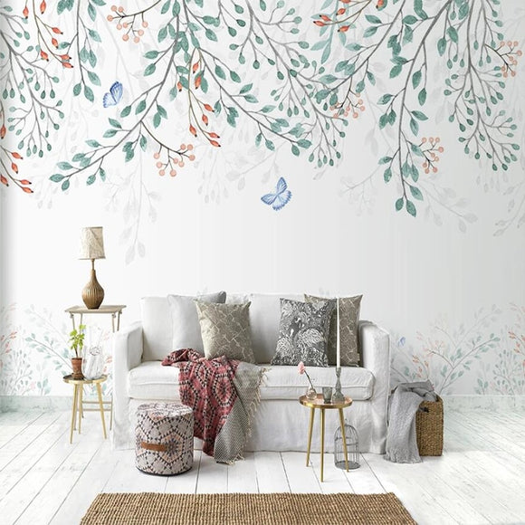 custom-mural-wallpaper-papier-peint-papel-de-parede-wall-decor-ideas-for-wallcovering-Self-Adhesive-Nordic-Style-Leaf-Plant