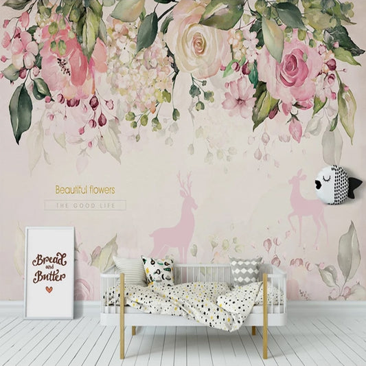 custom-mural-wallpaper-papier-peint-papel-de-parede-wall-decor-ideas-for-bedroom-living-room-dining-room-wallcovering-Watercolor-Pink-Flowers-Murals-Cartoon-Kids-Girl-s-Bedroom