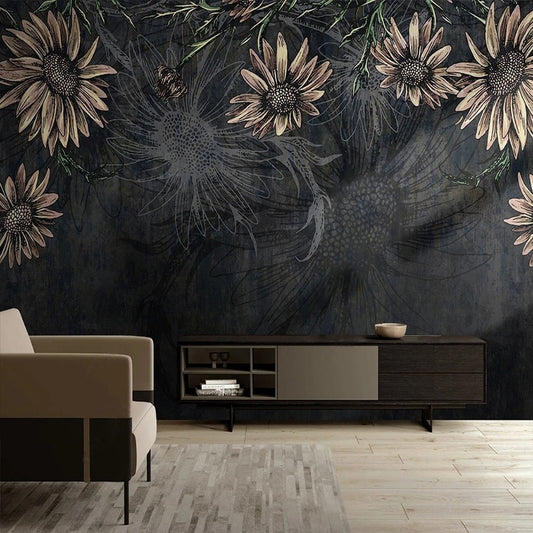custom-mural-wallpaper-papier-peint-papel-de-parede-wall-decor-ideas-for-bedroom-living-room-dining-room-wallcovering-Modern-Nordic-Minimalist-Dark-Flowers