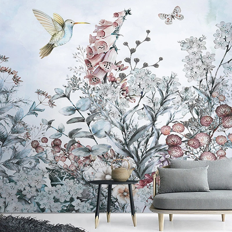 custom-mural-wallpaper-papier-peint-papel-de-parede-wall-decor-ideas-for-wallcovering-Self-Adhesive-Modern-Tropical-Plant-Flowers-And-Birds