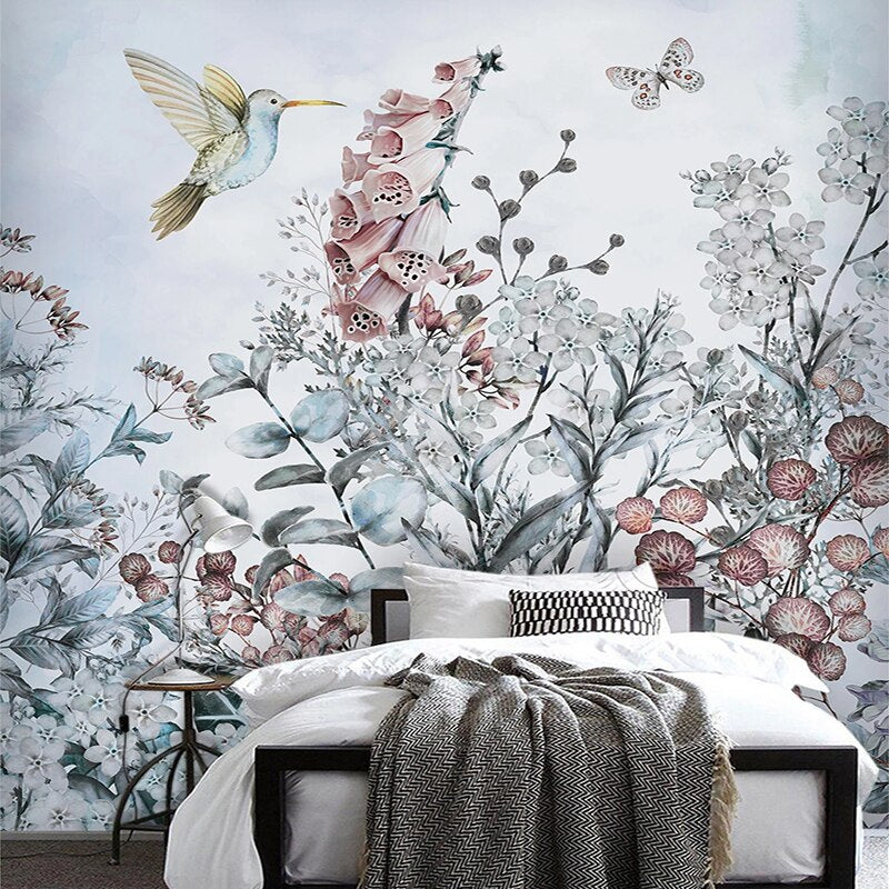 custom-mural-wallpaper-papier-peint-papel-de-parede-wall-decor-ideas-for-wallcovering-Self-Adhesive-Modern-Tropical-Plant-Flowers-And-Birds
