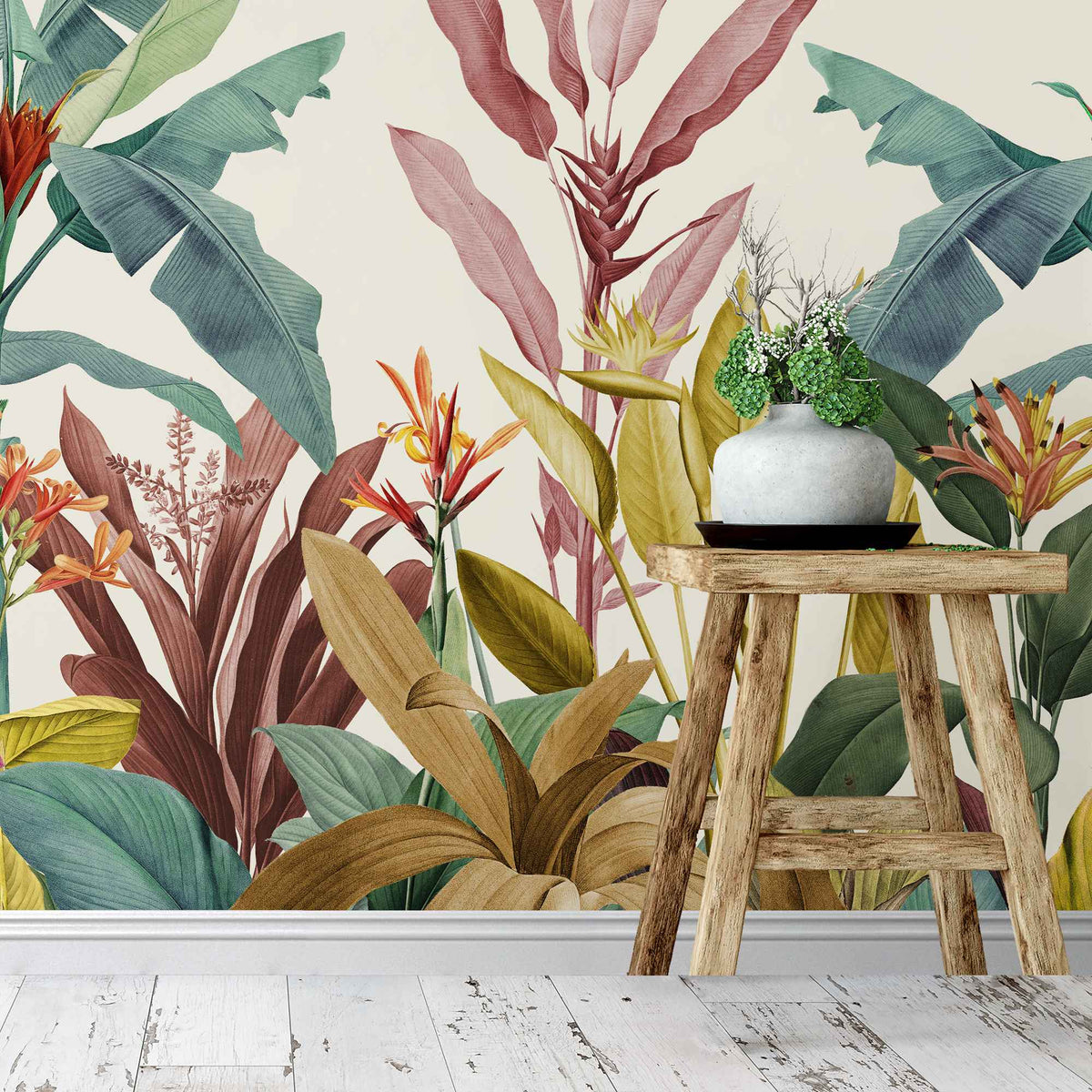 Custom Wallpaper Mural Dusty Pink and Teal Tropical Leaves BVM Home