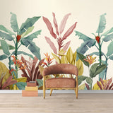 custom-mural-wallpaper-papier-peint-papel-de-parede-wall-decor-ideas-for-bedroom-living-room-dining-room-wallcovering-Redout-Dusty-Pink-and-Teal-Vintage-Tropical-Minimalist
