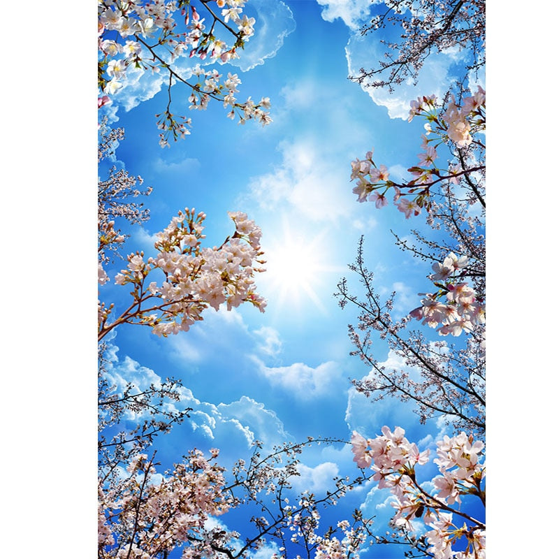 romantic-blue-sky-white-clouds-cherry-blossoms-photo-wallpaper-3d-ceiling-mural-living-room-theme-hotel-pastoral-decor-wallpaper