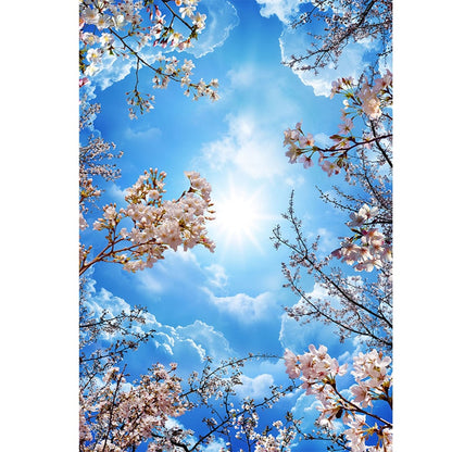 romantic-blue-sky-white-clouds-cherry-blossoms-photo-wallpaper-3d-ceiling-mural-living-room-theme-hotel-pastoral-decor-wallpaper