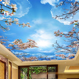 romantic-blue-sky-white-clouds-cherry-blossoms-photo-wallpaper-3d-ceiling-mural-living-room-theme-hotel-pastoral-decor-wallpaper