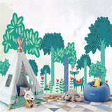 custom-wallpaper-mural-wall-covering-wall-decor-wall-decal-wall-sticker-nursery-decor-kids-room-children's-room-daycare-kindergarten-ideas-cartoon-nordic-trees-papier-peint