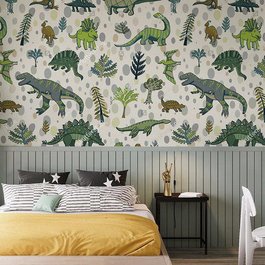 Fun cartoon dinosaur wallpaper for kids rooms