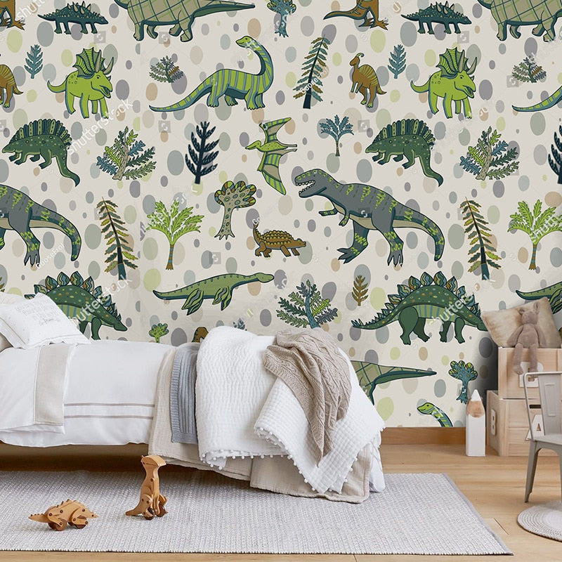 Fun cartoon dinosaur wallpaper for kids rooms