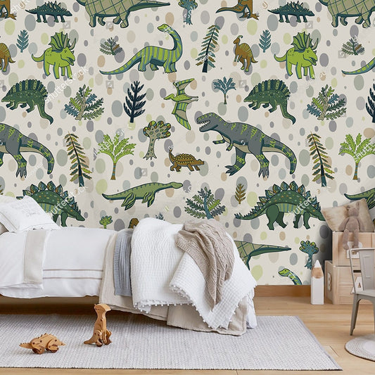 Fun cartoon dinosaur wallpaper for kids rooms