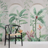 custom-industrial-concrete-archway-stone-architecture-botanical-plants-banana-leaf-wallpaper-mural-for-bathroom-background-papier-peint
