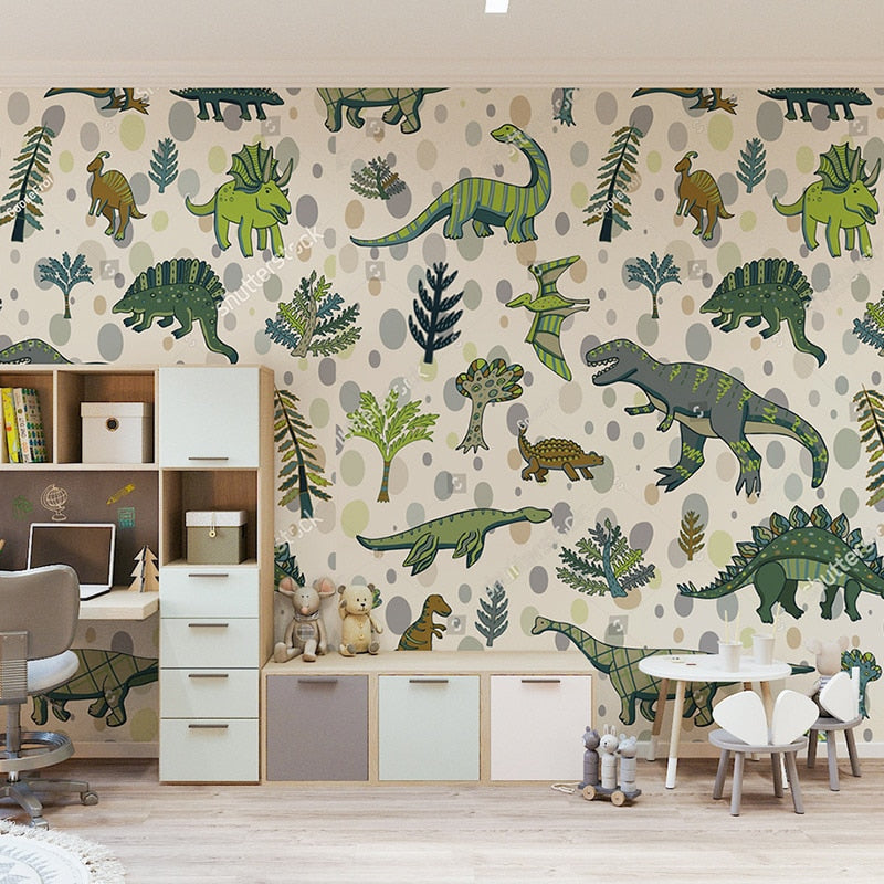 Fun cartoon dinosaur wallpaper for kids rooms