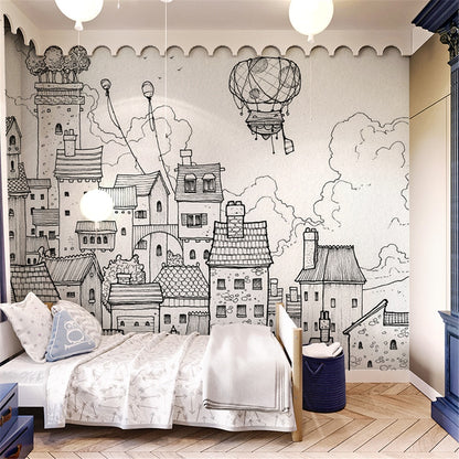 custom-black-and-white-building-house-cartoon-wallpapers-childrens-room-wall-paper-girls-bedroom-wallpaper-mural-kindergarten-papier-peint
