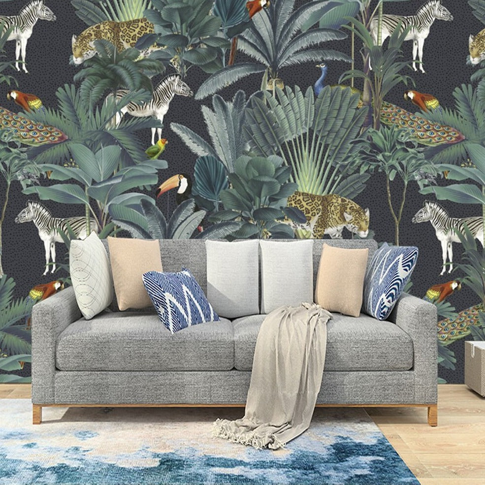 custom-mural-retro-animal-medieval-vintage-wall-covering-hotel-guesthouse-wallpaper-zebra-peacock-parrot-stickers-decoration-papier-peint