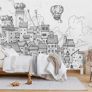 custom-black-and-white-building-house-cartoon-wallpapers-childrens-room-wall-paper-girls-bedroom-wallpaper-mural-kindergarten-papier-peint