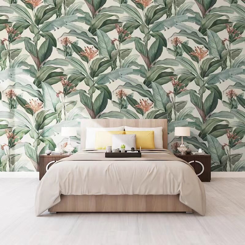 custom-sizepeach-chic-vintage-tropical-repeat-pattern-wallpaper-mural-3d-banana-leaf-sticker-for-living-room-sofa-background-papier-peint
