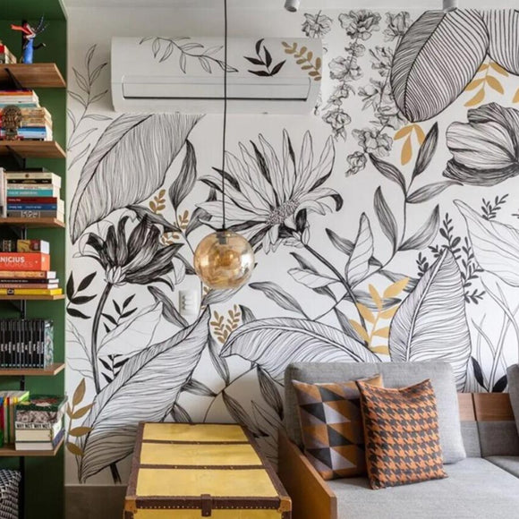custom-wallpaper-mural-abstract-line-drawing-tropical-rainforest-plants-bedroom-living-room-background-wall-papel-de-parede-papier-peint