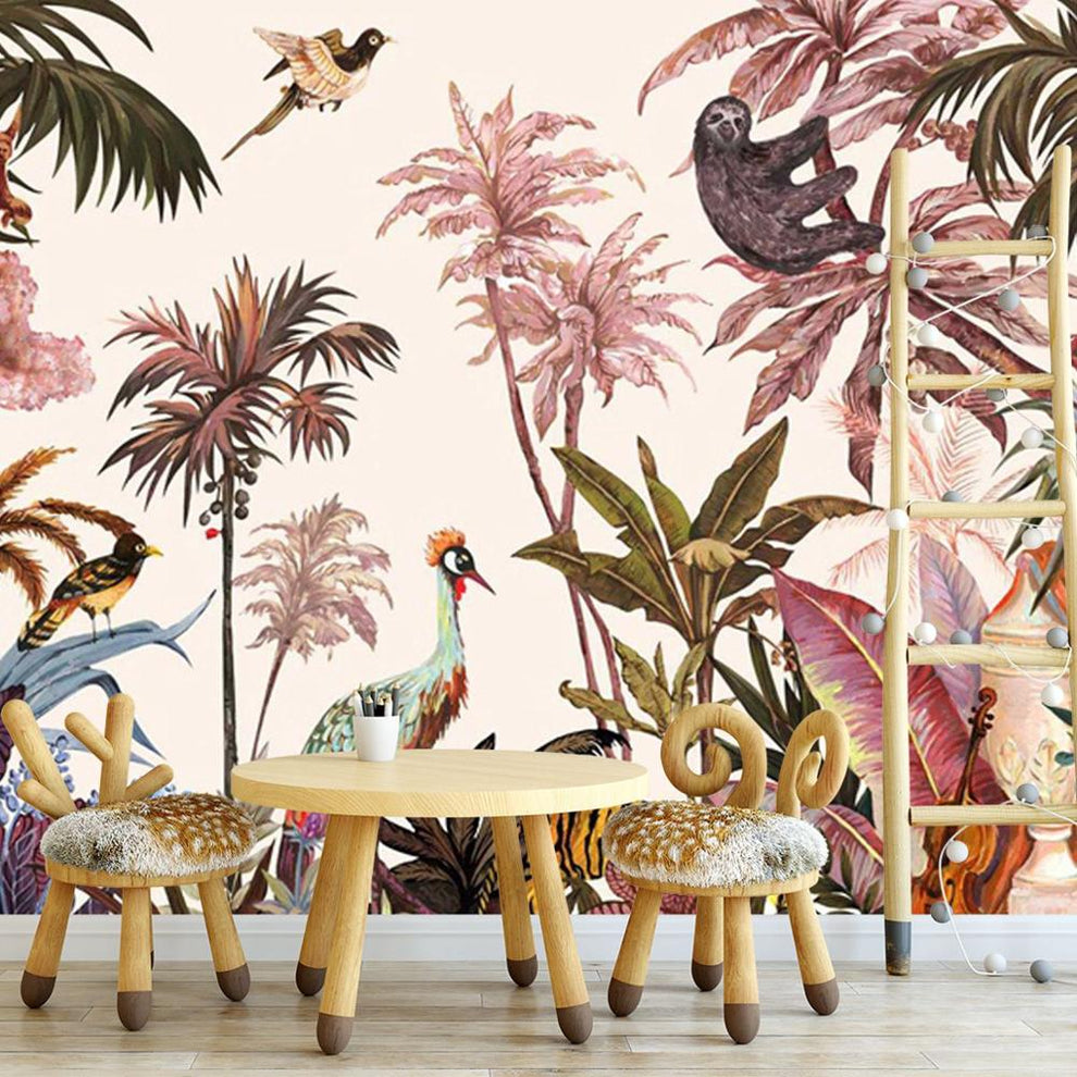 Custom Mural Wallpaper Safari Tropical Jungle Animals | BVM Home