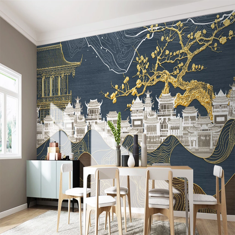 custom-mural-wallpaper-3d-living-room-bedroom-home-decor-wall-painting-papel-de-parede-papier-peint-chinese-style-golden-lines-landscape-buildings-cherry-blossoms