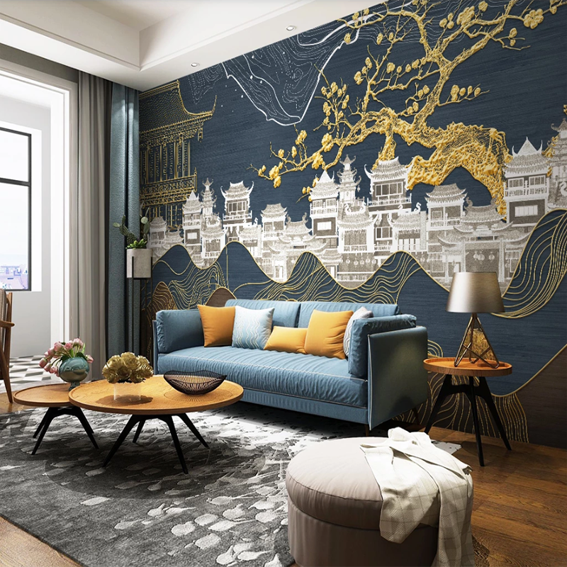 custom-mural-wallpaper-3d-living-room-bedroom-home-decor-wall-painting-papel-de-parede-papier-peint-chinese-style-golden-lines-landscape-buildings-cherry-blossoms