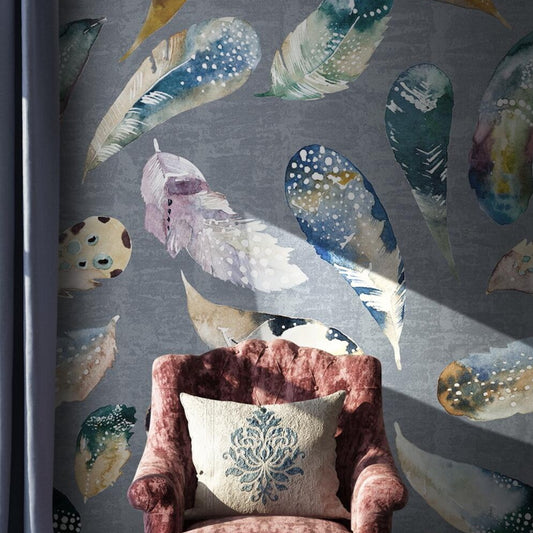 Colorful custom feather mural for boho bedrooms