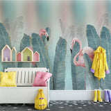 tropical-flamingo-fresh-green-leaves-background-papier-peint-production-mural-nursery-wallpaper-mural-poster-photo-wall