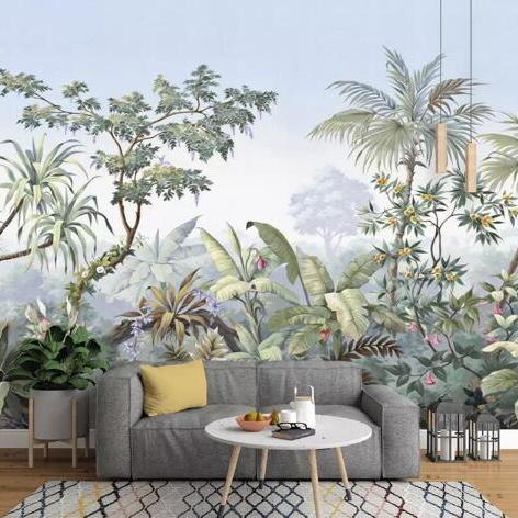 wallpaper-european-retro-hand-drawn-garden-trees-rainforest-banana-coconut-tree-wallpaper-tv-background-3d-wallpaper