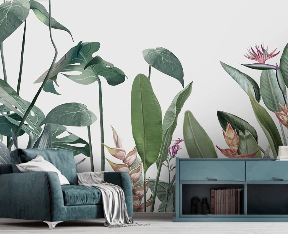 custom-mural-wallpaper-3d-living-room-bedroom-home-decor-wall-painting-papel-de-parede-papier-peint-Nordic-hand-painted-small-fresh-tropical-plants-flowers-and-birds