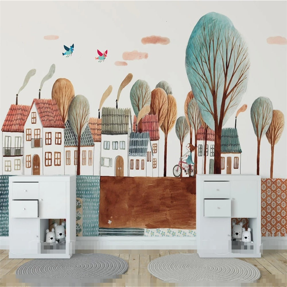 custom-large-mural-wallpaper-nordic-simple-happy-childhood-town-children-house-background-wall-wall-covering-papier-peint