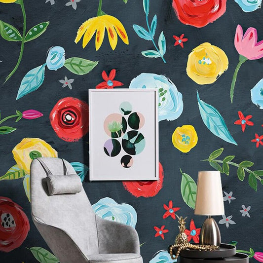 Vibrant Floral Abstract Wallpaper Mural – Custom Bold Flower & Leaf Design for Statement Walls