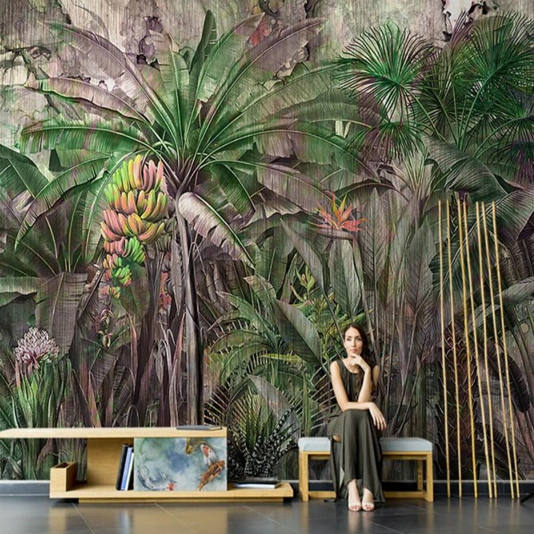 custom-mural-wallpaper-papier-peint-papel-de-parede-wall-decor-ideas-for-bedroom-living-room-dining-room-wallcovering-hand-painted-tropical-rainforest-banana-leaves