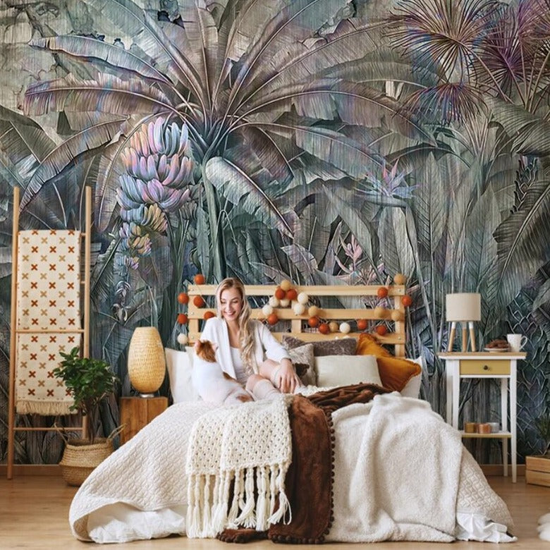 Custom Mural Wallpaper Tropical Rainforest Banana Leaves | BVM Home