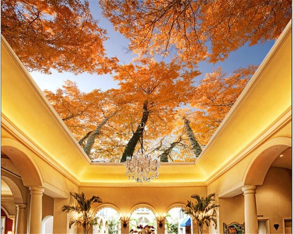 custom-high-level-decorative-painting-wallpaper-yellow-leaves-woods-high-sky-sky-zenith-murals-papel-de-parede-tapety