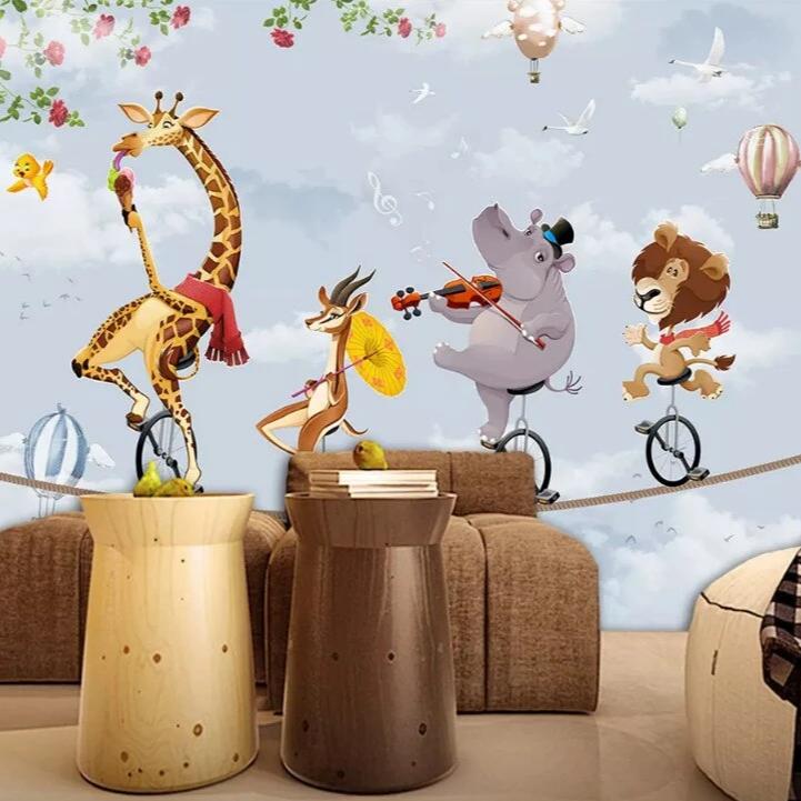 mural-nursery-customized-modern-fashion-stereo-wallpaper-elephant-riding-bicycle-cloud-children-background-wallpapers-home-decor-papier-peint