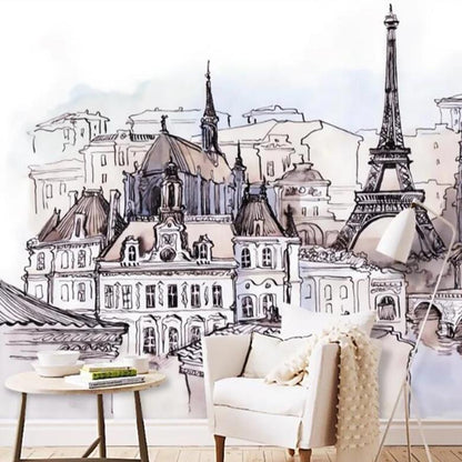 european-hand-painted-foreign-tourism-fashion-stickers-tower-watercolor-mural-papier-peint-decoration-wallpaper