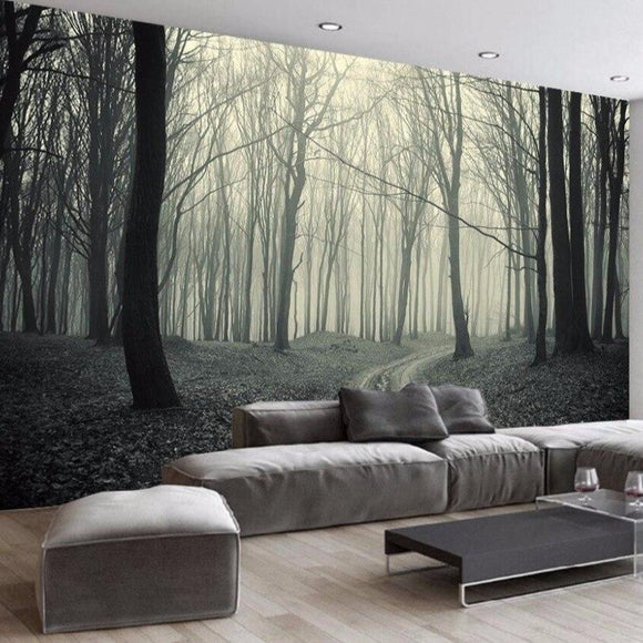 custom-mural-wallpaper-papier-peint-papel-de-parede-wall-decor-ideas-for-bedroom-living-room-dining-room-wallcovering-Nature-Landscape-retro-nostalgic-morning-hazy-forest-tree