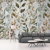 custom-3d-mural-wallpaper-papier-peint-yellow-green-leaves-plants-interior-bedroom-dining-room-living-room-photo-wall-decoration-wood-effect
