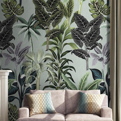 custom-mural-wallpaper-papier-peint-papel-de-parede-wall-decor-ideas-for-bedroom-living-room-dining-room-wallcovering-Plant-Tropical-forest-leaves