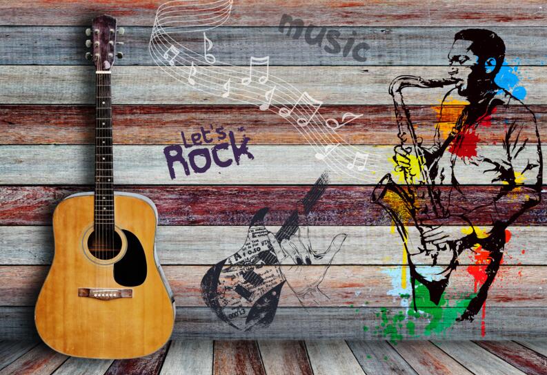 Custom Wallpaper Mural Retro Fashion Music Theme Wallcovering (㎡)