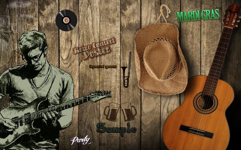 Custom Wallpaper Mural Retro Fashion Music Theme Wallcovering (㎡)