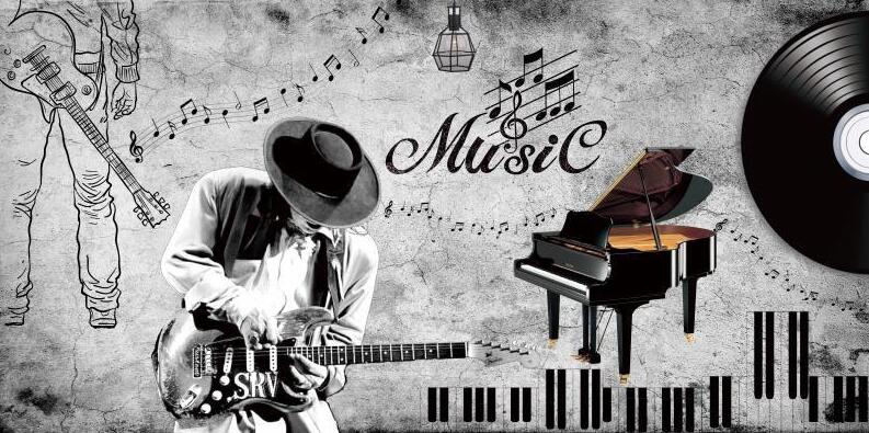 Custom Wallpaper Mural Retro Fashion Music Theme Wallcovering (㎡)