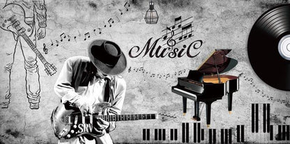 Custom Wallpaper Mural Retro Fashion Music Theme Wallcovering (㎡)