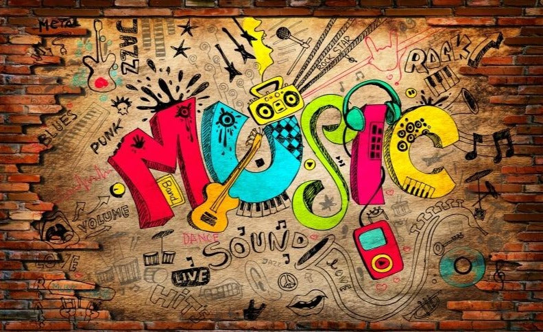 Custom Wallpaper Mural Retro Fashion Music Theme Wallcovering (㎡)