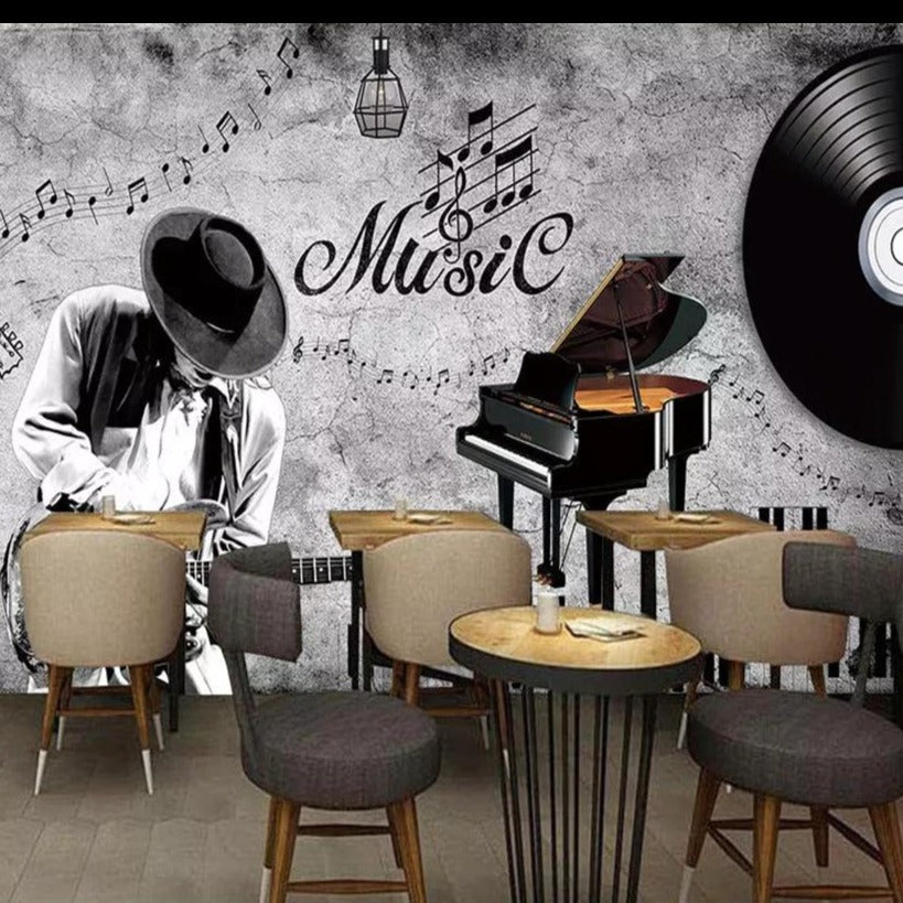 Custom Wallpaper Mural Retro Fashion Music Theme Wallcovering (㎡)