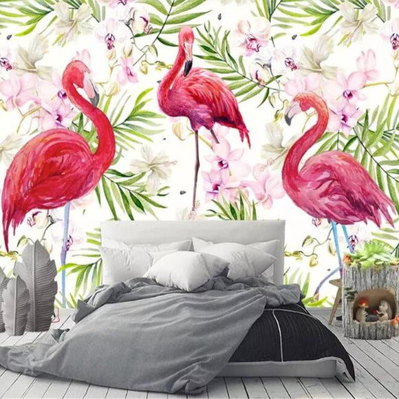 wallpaper-for-kids-room-modern-wallpaper-hand-drawn-flamingo-tropical-rainforest-photo-wallpaper-nordic-background-wall